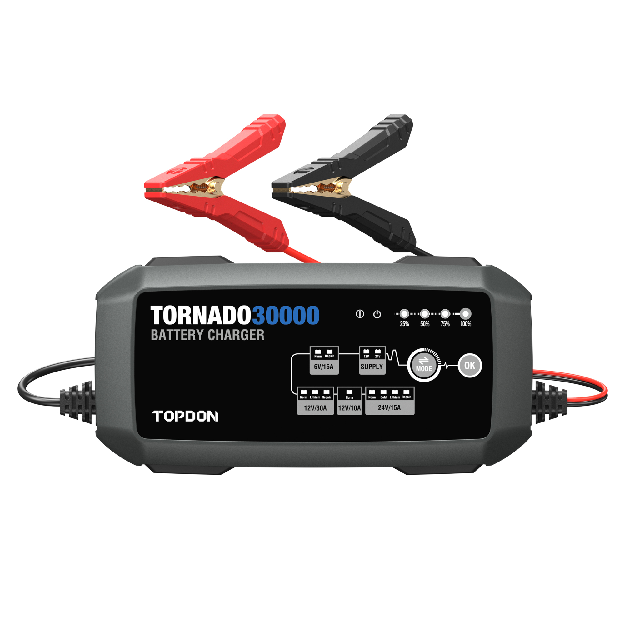 TOPDON Smart Charger and Power Supply - 30 Amps, 12V/24V, 9-Step Charging, Model# T30000